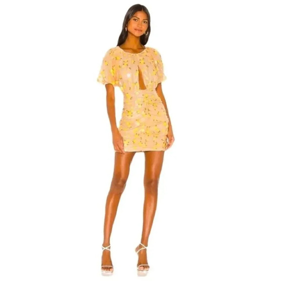 NWT For Love & Lemons Ryder Sequin Floral Mini Dress in Tangerine Size: Small - Picture 5 of 14